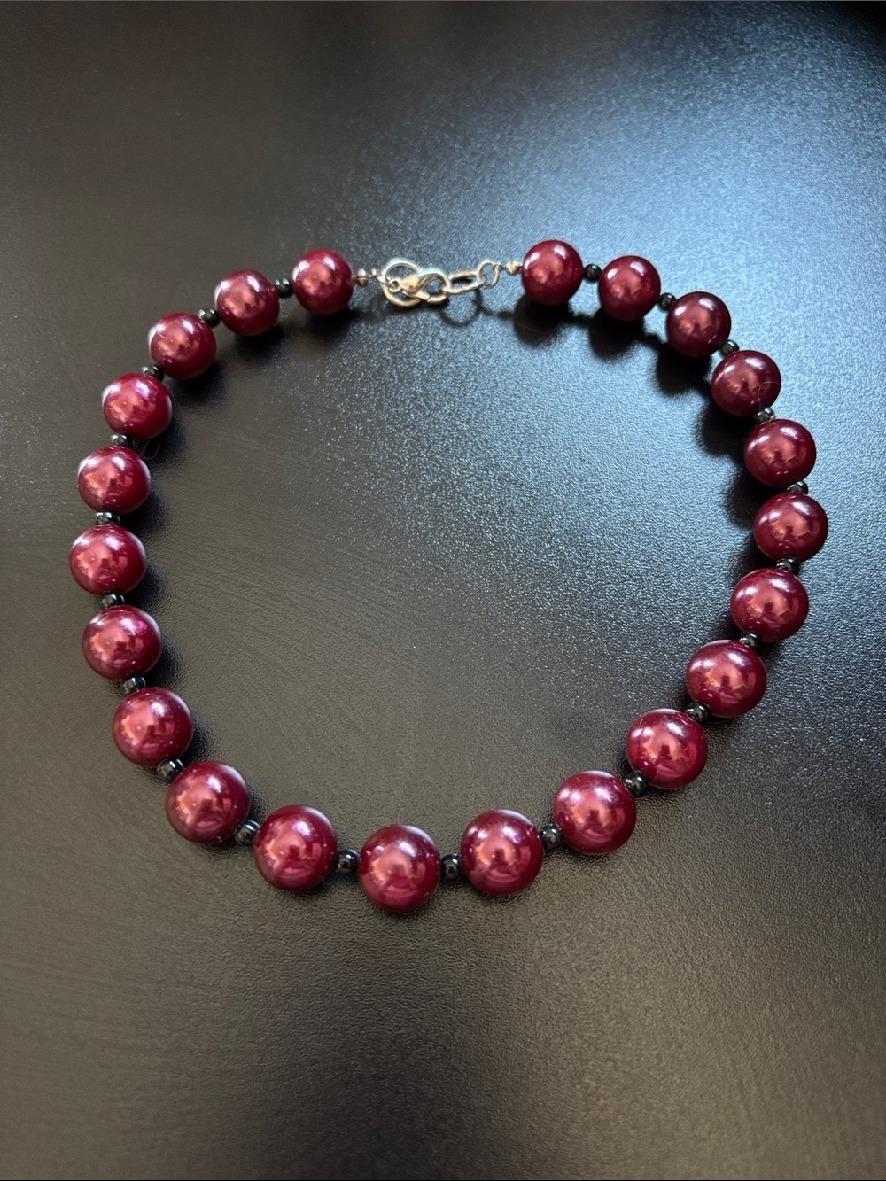 Classic Burgundy Faux Pearl Bead Necklace - Unbranded